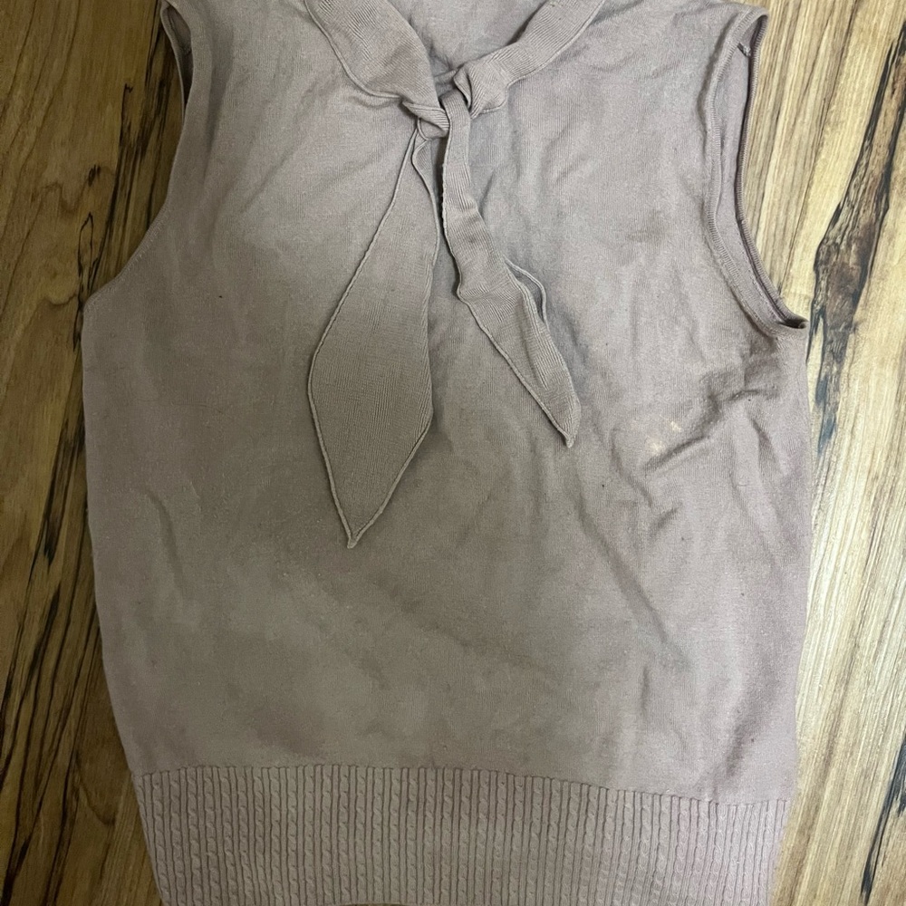 Merino Sleeveless Taupe Tie-Neck Top
